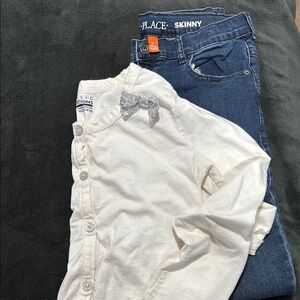 Girls Jeans and White Button-Up Shirt Size 14 Pre-Owned